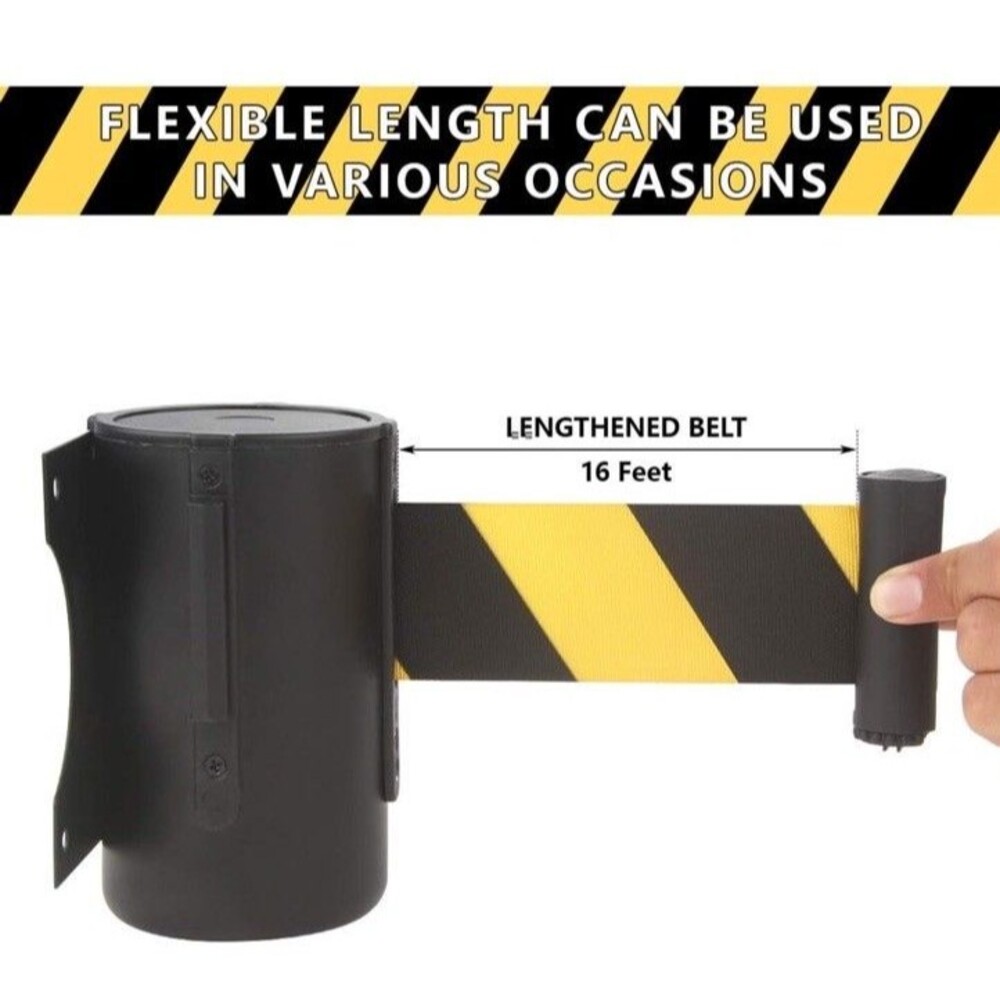 Wall Mount Retractable Belt 16ft Crowd‎ Control Wall Barrier  W/ Steel Case